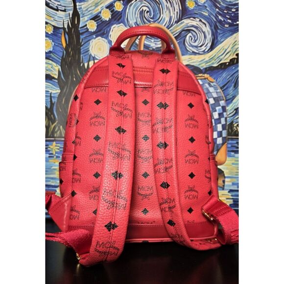 EUC - MCM Red Monogram Visteous Studded Backpack - Picture 3 of 12